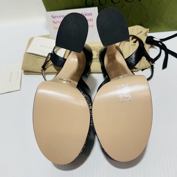 Gucci Janaya Black Interlocking G Studs 40.5/ US 10.5 Heels Platform Sandals NIB - Picture 16 of 16